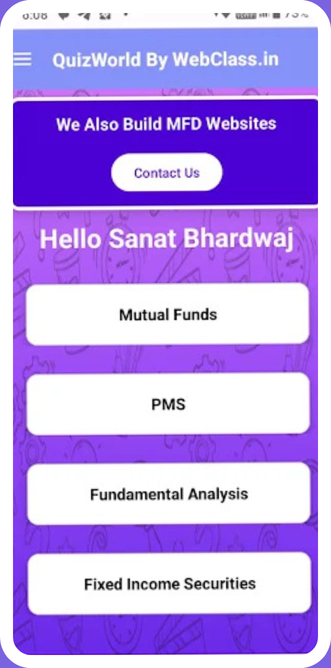 QuizWorld quiz category selection screen