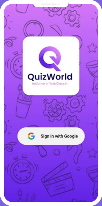 QuizWorld app login screen with Google sign-in